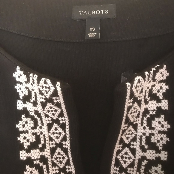 NWOT Talbots Black Short Sleeve Knit Cotton Dress with White Embroidery - Picture 5 of 5